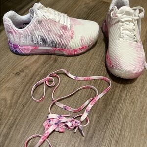 NOBULL White and Pink Sneakers with Floral Design
